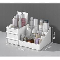 Flor de Cristal Organizér na kosmetiku bílý, plastový s 2 zásuvkami a 5 přihrádkami, rozměry 28.5x17.5x12.5 cm