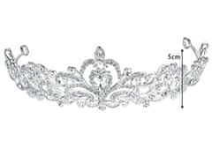 Camerazar Svatební Koruna Tiara Diadém, Stříbrná, Bižuterní Kov s Krystaly, 16x22x4.5 cm