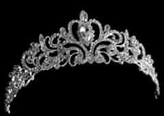 Camerazar Svatební Koruna Tiara Diadém, Stříbrná, Bižuterní Kov s Krystaly, 16x22x4.5 cm