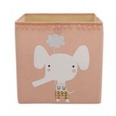 Flor de Cristal Pevný kontejner na hračky BOHO Pink se slonem, z plsti, 33x33x33 cm