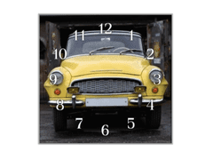 Glasdekor Nástěnné hodiny 30x30cm auto veterán žluté - Materiál: kalené sklo