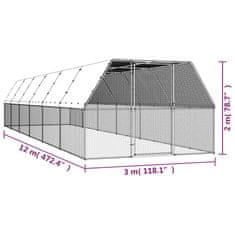 Vidaxl Klec pro kuřata 3 x 12 x 2 m pozinkovaná ocel