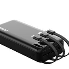 DUDAO K6Pro+ powerbanka 20000mAh se zabudovanými kabely USB-C + microUSB + Lightning Černá