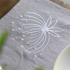 Decor By Glassor Lněné vyšívané prostírání šedé s květinou