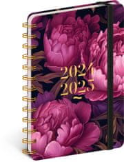 Presco Publishing Spirálový 18měsíční diář Petito – Fialové květy 2024/2025, 13 × 18 cm