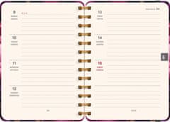 Presco Publishing Spirálový 18měsíční diář Petito – Fialové květy 2024/2025, 13 × 18 cm