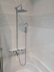 BPS-koupelny Vodovodní baterie vanová/sprchová s pevnou tyčí, hlavovou a ruční sprchou, police SKLO LACOBEL bílá MURRAY NEW MU253.5/4SB