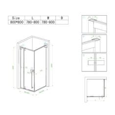 BPS-koupelny Čtvercový sprchový kout HYD-SK11 80x80 černá/transparent