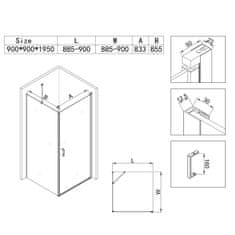 BPS-koupelny Čtvercový sprchový kout HYD-ZBR-900 90x90 černá/transparent
