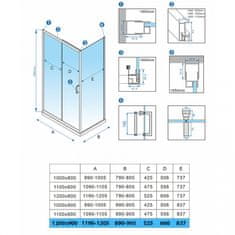 BPS-koupelny Obdélníkový sprchový kout HYD-OK104C 120x90 chrom/transparent + vanička HYD-OSV-ST04C černá