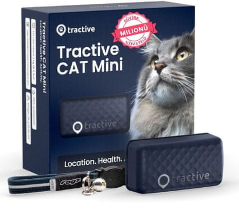 Tractive GPS CAT Mini GPS tracker pro kočky čičičí gps univerzální gps oboje pro kočky kontrola pohybu sledování aktivity sledování v reálném čase doprovodná aplikace virtuální ploty nepřetržité sledování polohy bezpečnostní obojem odolná gps pro kočky historie polohy skore kondice monitoring aktivity monitoring spánku dlouhá výdrž baterie