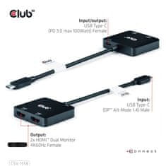 Club 3D Video hub MST USB-C na 2xHDMI + USB-C PD 3.0, 4K60Hz (CSV-1558)