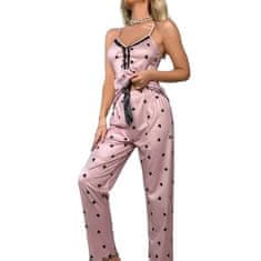 VIVVA® Dámské pyžamo s krajkovými detaily a srdíčkovým vzorem, Dlouhé Pyžamo, Dámská Pyžama | LUNAR Dlouhé (Růžová, L)
