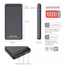 ColorWay powerbanka/ 10 000mAh/ USB QC3.0/ USB-C Power Delivery 18W/ Micro-USB/ Černá