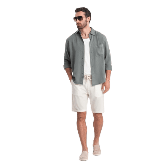 OMBRE Pánské krátké šortky s plátnem krémové MDN125704