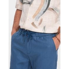 OMBRE Pánské krátké šortky ze lněné směsi modré džínové MDN125706 S
