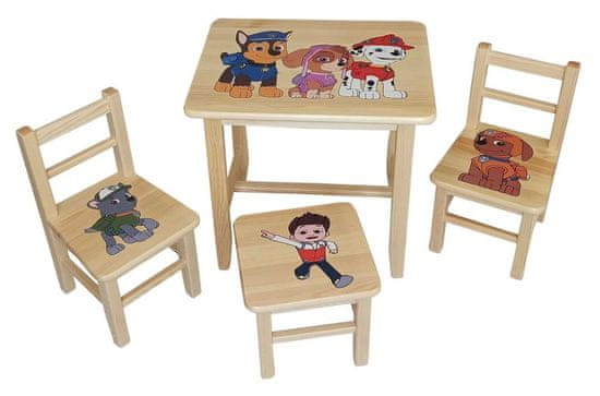 bHome Dětský stůl se třemi židlemi Wood Tlapková Patrola
