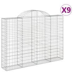 Vidaxl Klenuté gabionové koše 9 ks 200x30x140/160cm pozinkované železo