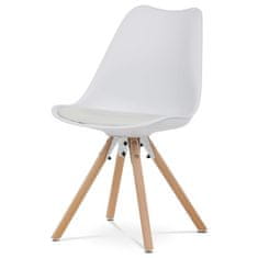 Autronic Moderní jídelní židle Jídelní židle, bílá plastová skořepina, sedák ekokůže, nohy masiv přírodní buk (CT-762 WT)