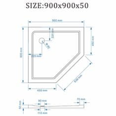 BPS-koupelny Pětiúhelníková sprchová vanička HYD-PSV-RAVE 90x90 bílá