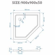 BPS-koupelny Pětiúhelníkový sprchový kout HYD-PK10B 90x90 černá/transparent + vanička HYD-PSV-ST08B bílá