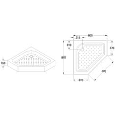 BPS-koupelny Pětiúhelníkový sprchový kout HYD-PK07A 80x80 cm černý/transparent + vanička HYD-PSV-SXL07A černá