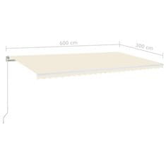 Vidaxl Ručně zatahovací markýza s LED světlem 600 x 300 cm krémová