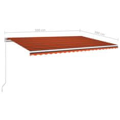 Vidaxl Ručně zatahovací markýza s LED světlem 500x300 cm oranžovohnědá