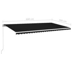 Vidaxl Ručně zatahovací markýza s LED světlem 600 x 300 cm antracitová