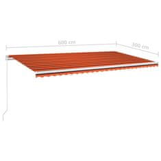 Vidaxl Ručně zatahovací markýza s LED světlem 600x300 cm oranžovohnědá