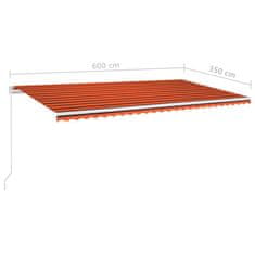 Vidaxl Ručně zatahovací markýza s LED světlem 600x350 cm oranžovohnědá