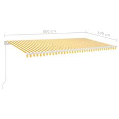 Vidaxl Ručně zatahovací markýza s LED světlem 600 x 300 cm žlutobílá