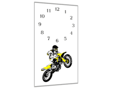 Glasdekor Nástěnné hodiny 30x60cm motocross jezdec - Materiál: kalené sklo