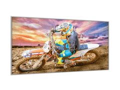 Glasdekor Nástěnné hodiny 30x60cm motocross na draze - Materiál: kalené sklo