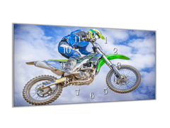 Glasdekor Nástěnné hodiny 30x60cm jezdec ve skoku motocross - Materiál: kalené sklo