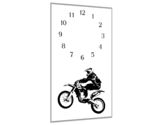 Glasdekor Nástěnné hodiny 30x60cm silueta jezdec motocross - Materiál: plexi