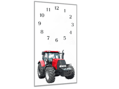 Glasdekor Nástěnné hodiny 30x60cm traktor Case bílé pozadí - Materiál: kalené sklo