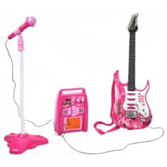 Kruzzel 22407 Dětská rocková elektrická kytara na baterie + zesilovač a mikrofon růžová