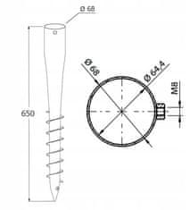 DOMAX Základna sloupu deštníku ocel 68x650mm šnek