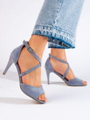 Amiatex Komfortní modré sandály dámské na jehlovém podpatku + Ponožky Gatta Calzino Strech, odstíny modré, 39