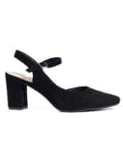 Amiatex Výborné dámské černé lodičky na širokém podpatku + Ponožky Gatta Calzino Strech, černé, 39