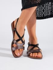 Amiatex Pěkné dámské sandály černé na plochém podpatku + Ponožky Gatta Calzino Strech, černé, 36