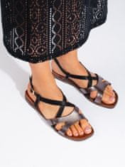 Amiatex Pěkné dámské sandály černé na plochém podpatku, černé, 36