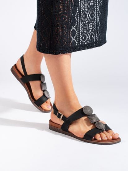 Amiatex Luxusní dámské černé sandály na plochém podpatku