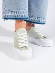 Amiatex Pohodlné dámské tenisky zelené bez podpatku + Ponožky Gatta Calzino Strech, odstíny zelené, 39