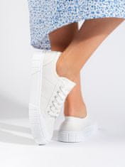 Amiatex Trendy bílé dámské tenisky bez podpatku, bílé, 38