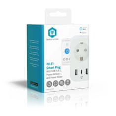 Nedis SmartLife chytrá zásuvka, monitor spotřeby, ochranný kolík, 16 A, 1x USB-C, 2x USB-A (WIFIP151EWT)