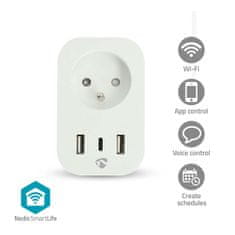 Nedis SmartLife chytrá zásuvka, monitor spotřeby, ochranný kolík, 16 A, 1x USB-C, 2x USB-A (WIFIP151EWT)