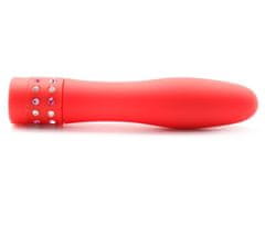 LOLO tvarovaný vibrátor s krystaly červený - 10cm