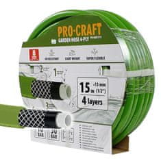 Procraft Zelená zahradní hadice Procraft PR-4GH1315 4 vrstvy, 1/2" 15 m